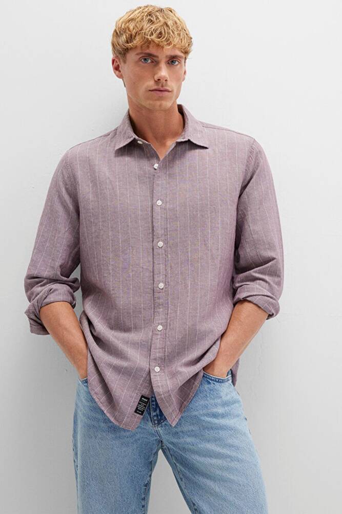 Erkek Çizgili Gömlek 0211704-90926 Bordo 