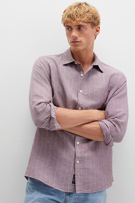 Erkek Çizgili Gömlek 0211704-90926 Bordo (2)