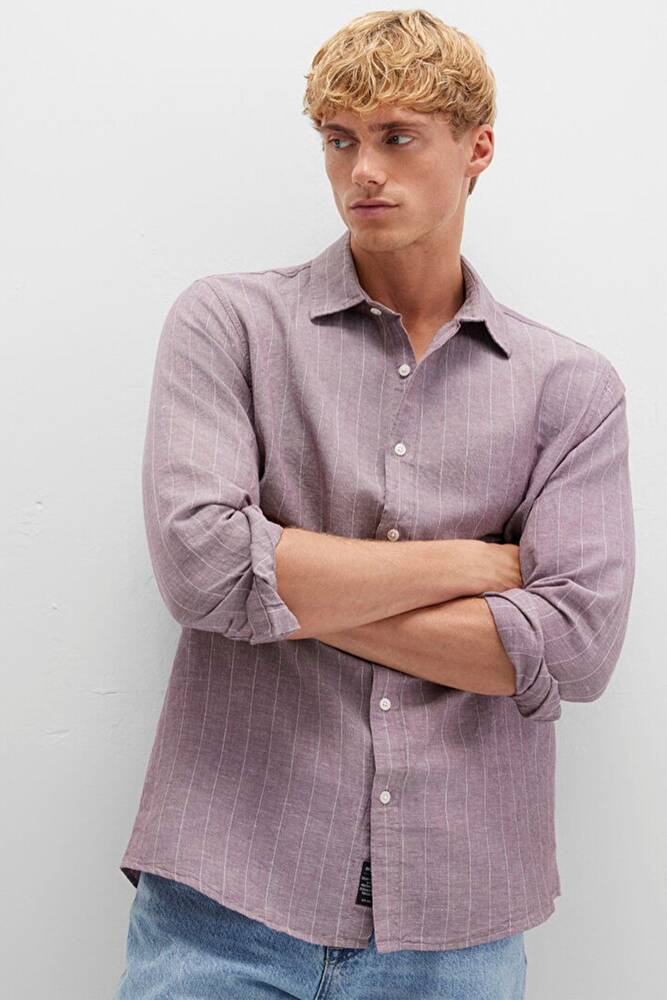 Erkek Çizgili Gömlek 0211704-90926 Bordo 