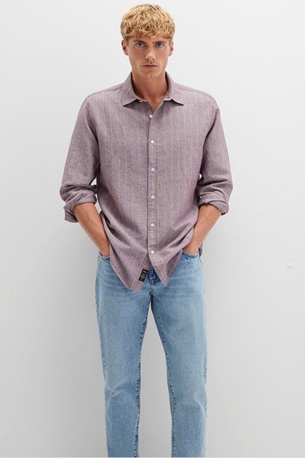 Erkek Çizgili Gömlek 0211704-90926 Bordo (3)