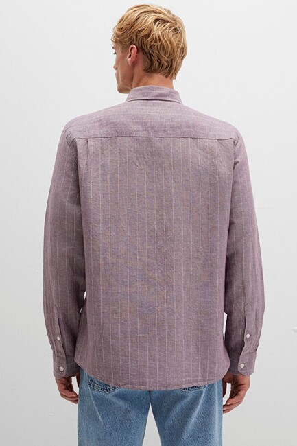 Erkek Çizgili Gömlek 0211704-90926 Bordo - Thumbnail