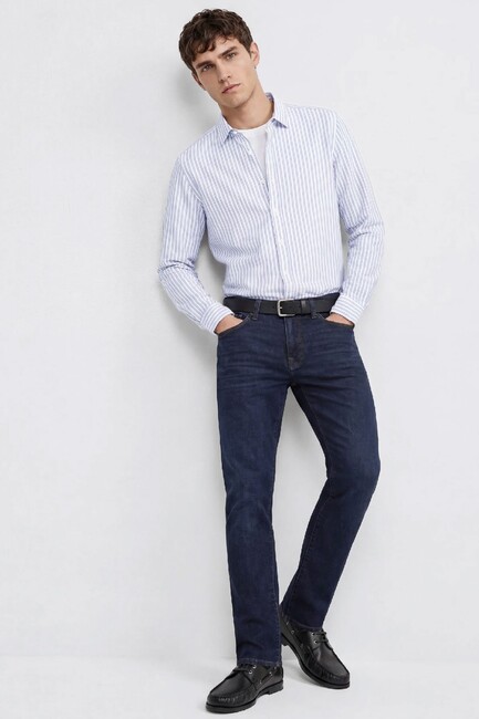 Erkek Çizgili Gömlek 0211828-91402 Mavi (3)
