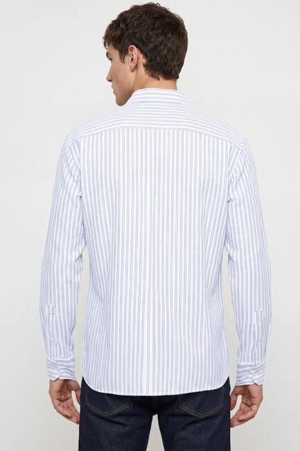 Erkek Çizgili Gömlek 0211828-91402 Mavi - Thumbnail