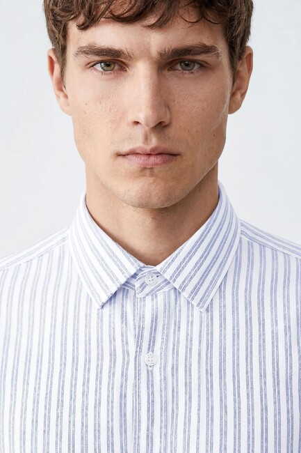 Erkek Çizgili Gömlek 0211828-91402 Mavi - Thumbnail