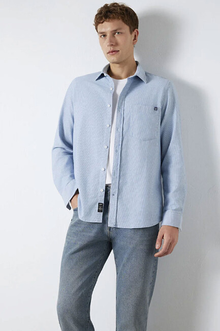 Erkek Çizgili Gömlek 0211852-91407 Mavi (1)