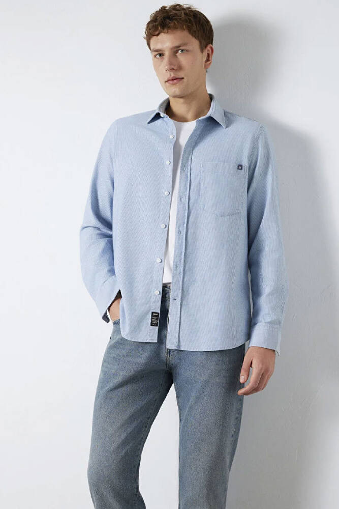 Erkek Çizgili Gömlek 0211852-91407 Mavi 