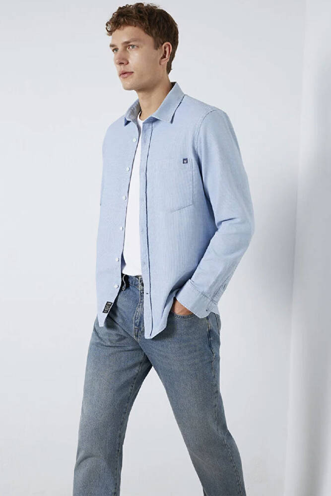 Erkek Çizgili Gömlek 0211852-91407 Mavi 