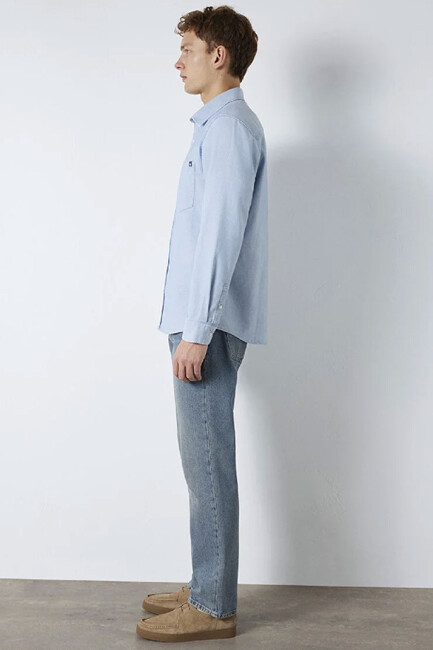 Erkek Çizgili Gömlek 0211852-91407 Mavi - Thumbnail