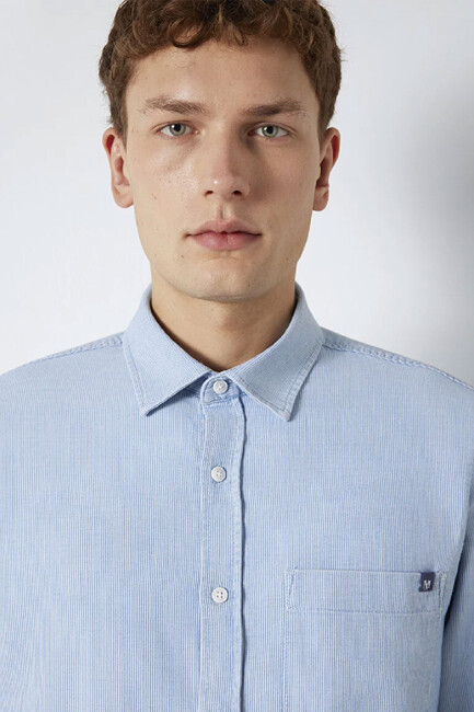 Erkek Çizgili Gömlek 0211852-91407 Mavi - Thumbnail