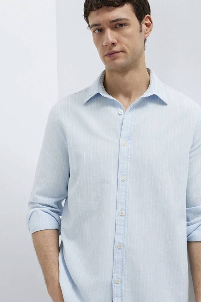 Erkek Çizgili Gömlek 0211967-91540 Mavi 
