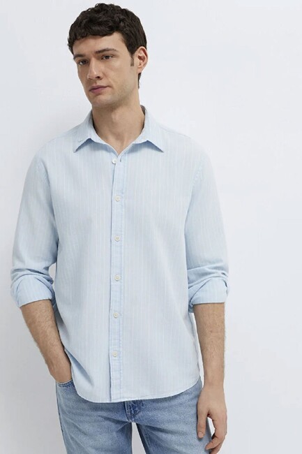 Erkek Çizgili Gömlek 0211967-91540 Mavi (2)