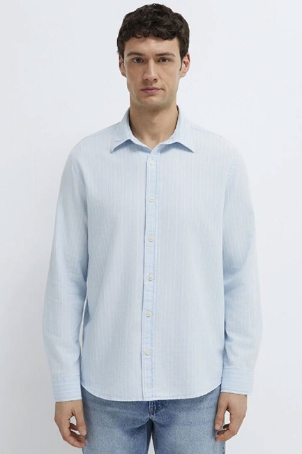 Erkek Çizgili Gömlek 0211967-91540 Mavi (3)