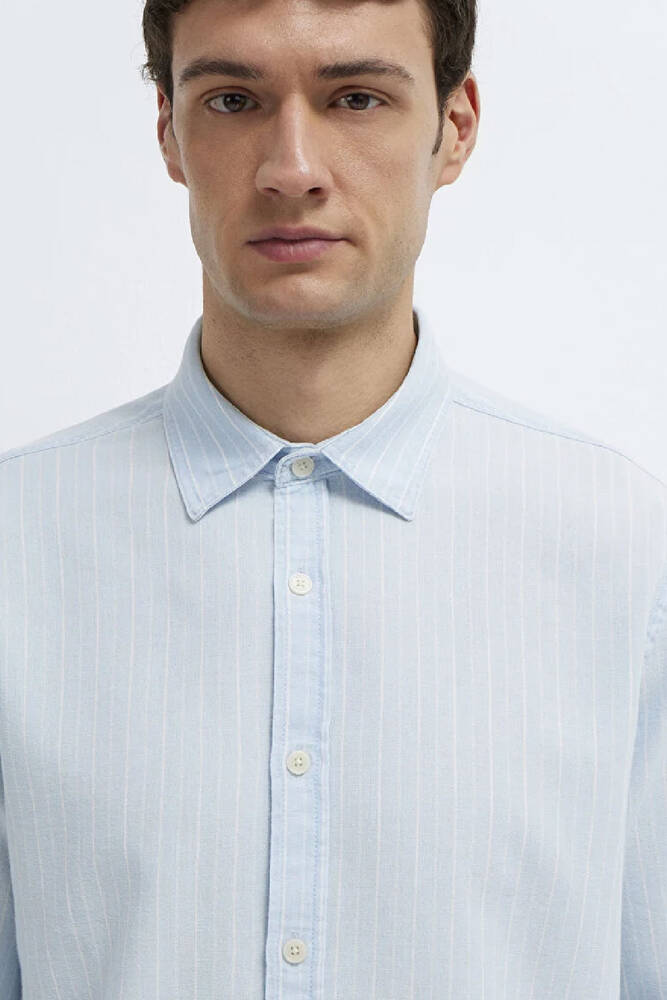 Erkek Çizgili Gömlek 0211967-91540 Mavi 