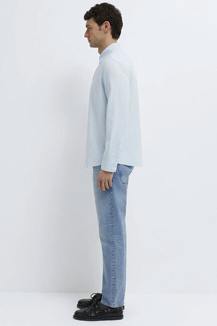 Erkek Çizgili Gömlek 0211967-91540 Mavi - Thumbnail