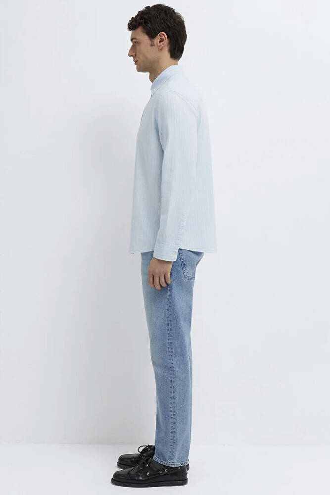 Erkek Çizgili Gömlek 0211967-91540 Mavi 