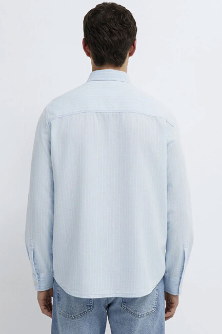 Erkek Çizgili Gömlek 0211967-91540 Mavi - Thumbnail