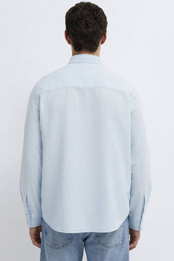 Erkek Çizgili Gömlek 0211967-91540 Mavi 