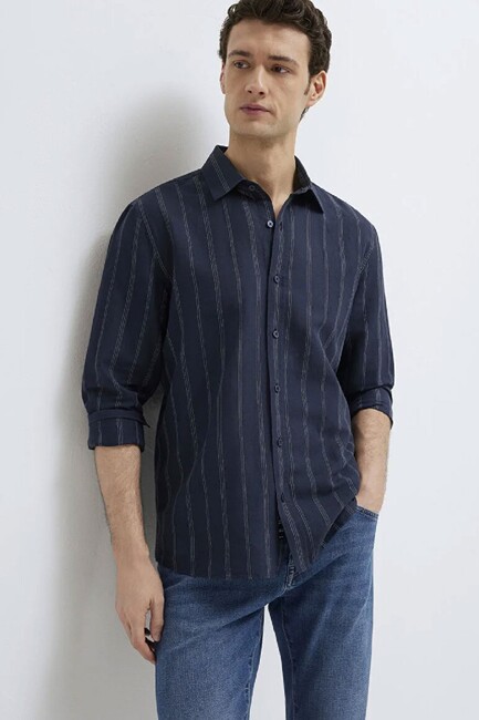 Erkek Çizgili Gömlek 0211979-91592 Lacivert (1)