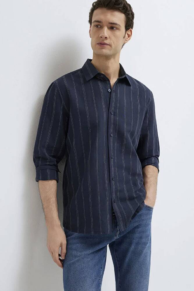 Erkek Çizgili Gömlek 0211979-91592 Lacivert 