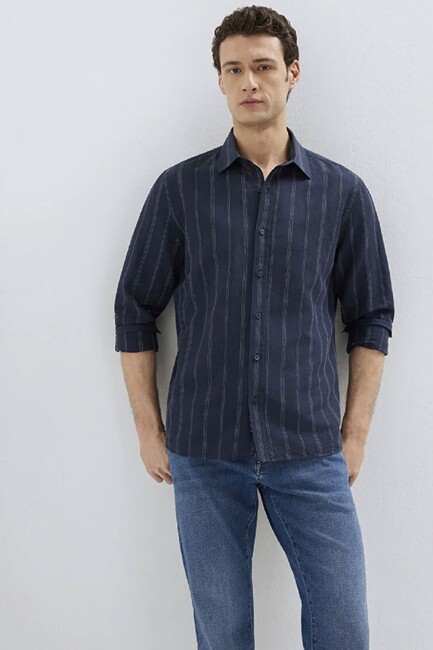 Erkek Çizgili Gömlek 0211979-91592 Lacivert (2)
