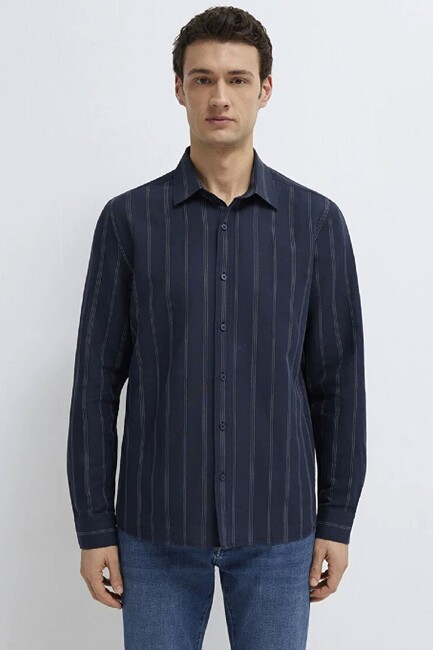 Erkek Çizgili Gömlek 0211979-91592 Lacivert (3)