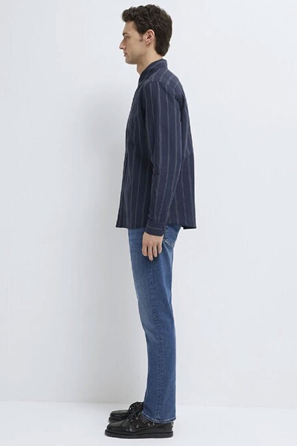 Erkek Çizgili Gömlek 0211979-91592 Lacivert - Thumbnail
