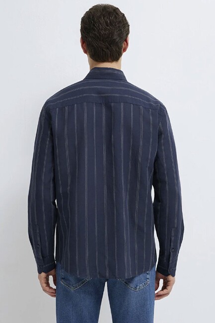 Erkek Çizgili Gömlek 0211979-91592 Lacivert - Thumbnail