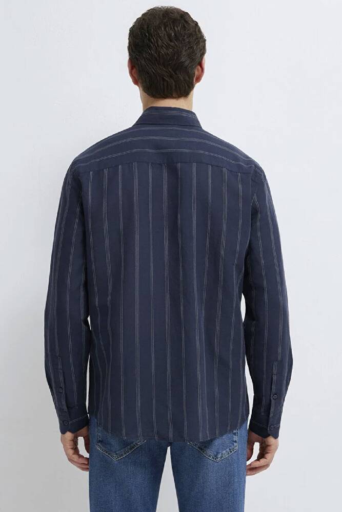 Erkek Çizgili Gömlek 0211979-91592 Lacivert 