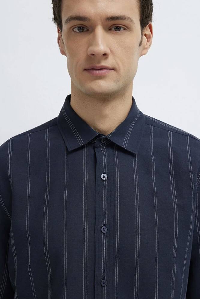 Erkek Çizgili Gömlek 0211979-91592 Lacivert 