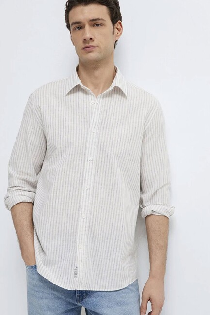 Erkek Çizgili Gömlek 0212004-91559 Ekru (1)