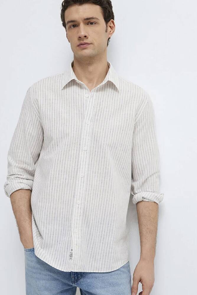 Erkek Çizgili Gömlek 0212004-91559 Ekru 