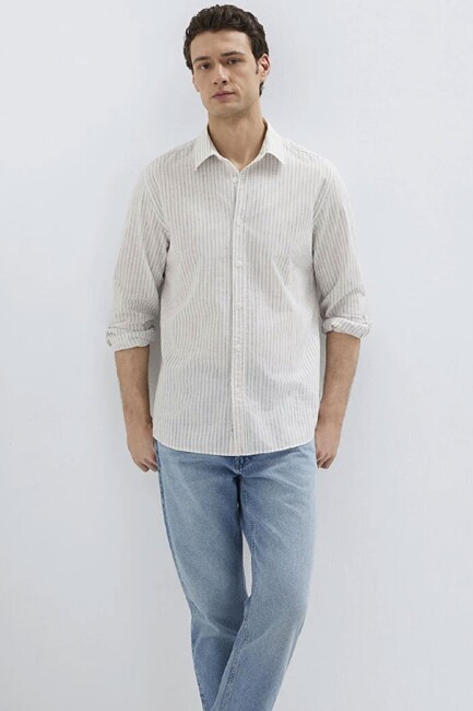 Erkek Çizgili Gömlek 0212004-91559 Ekru (2)