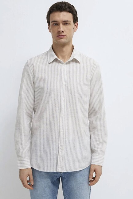 Erkek Çizgili Gömlek 0212004-91559 Ekru (3)