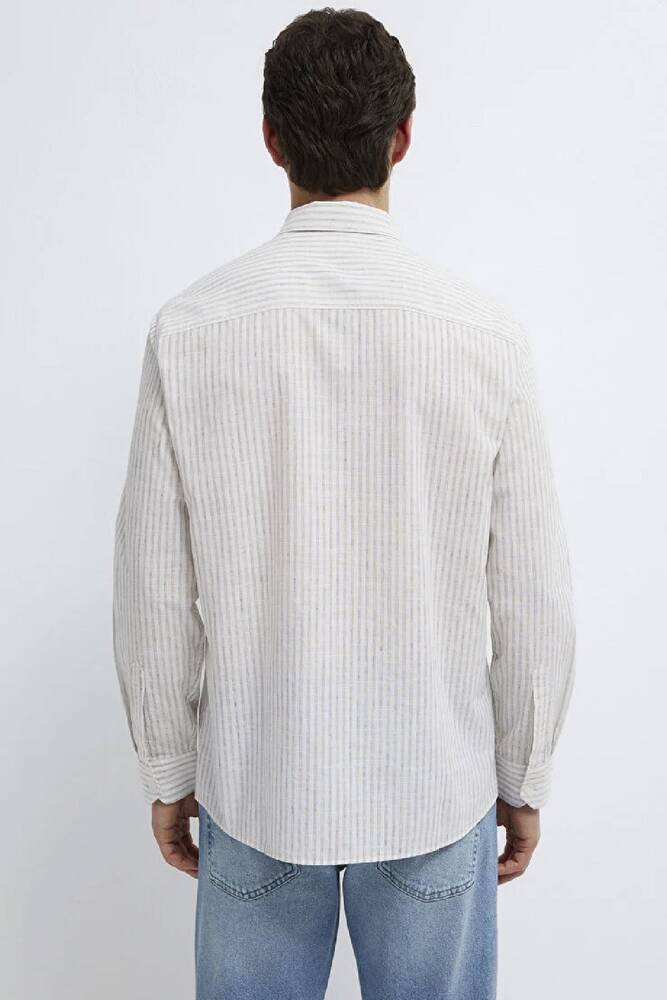 Erkek Çizgili Gömlek 0212004-91559 Ekru 