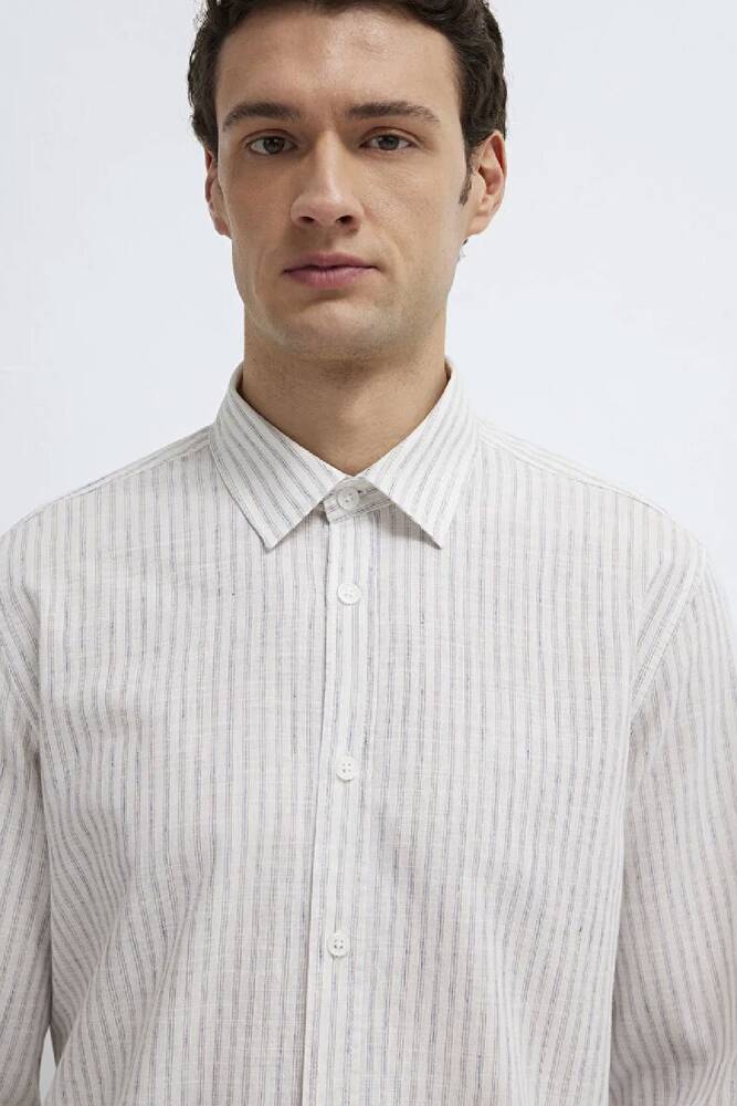Erkek Çizgili Gömlek 0212004-91559 Ekru 