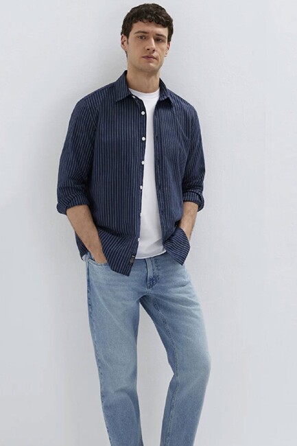 Erkek Çizgili Gömlek 0212004-91566 Lacivert (1)