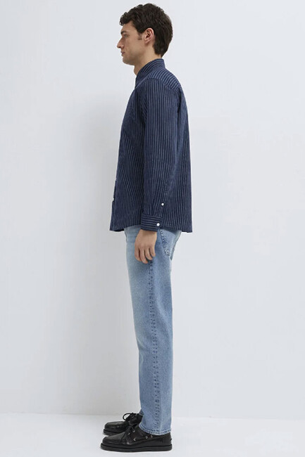 Erkek Çizgili Gömlek 0212004-91566 Lacivert - Thumbnail