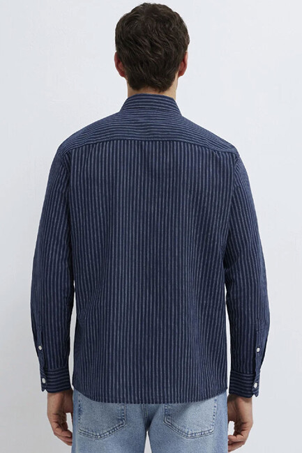 Erkek Çizgili Gömlek 0212004-91566 Lacivert - Thumbnail