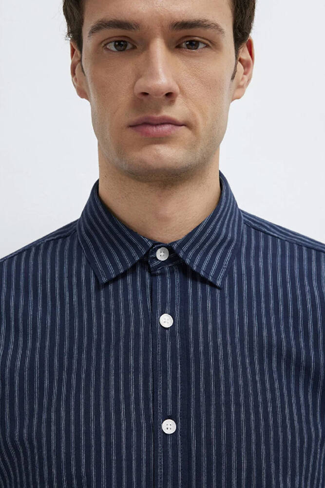 Erkek Çizgili Gömlek 0212004-91566 Lacivert 