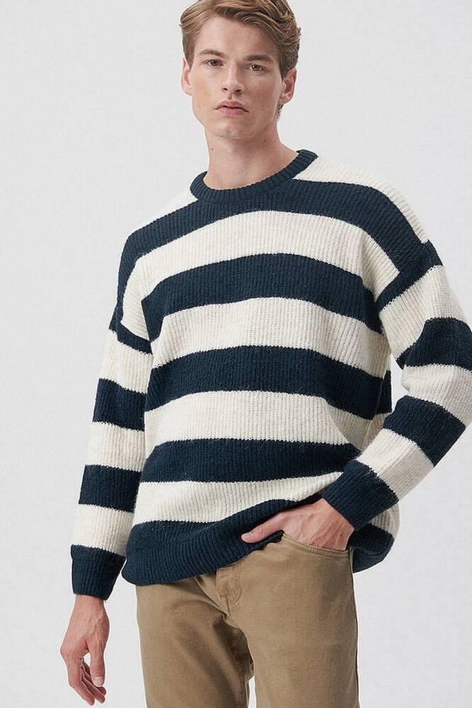 Erkek Çizgili Kazak 0710118-70490 Lacivert 