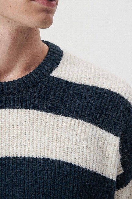 Erkek Çizgili Kazak 0710118-70490 Lacivert - Thumbnail