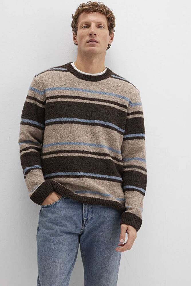 Erkek Çizgili Kazak 0710332-70251 Kahve 