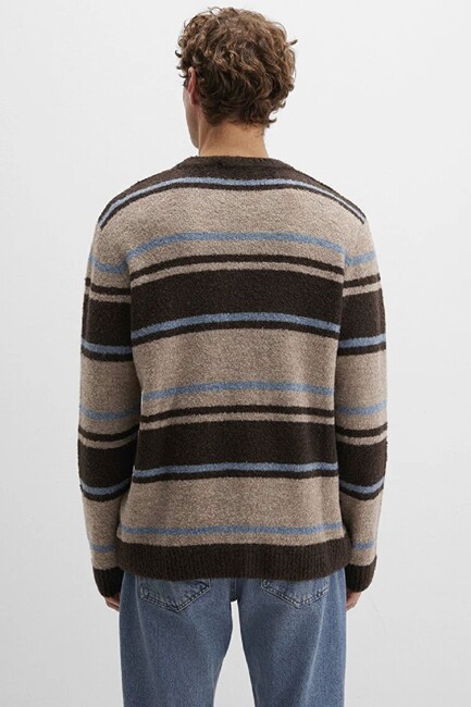 Erkek Çizgili Kazak 0710332-70251 Kahve - Thumbnail