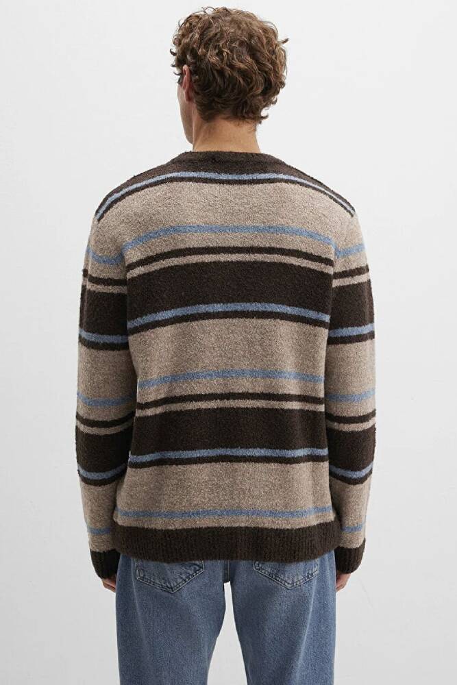 Erkek Çizgili Kazak 0710332-70251 Kahve 