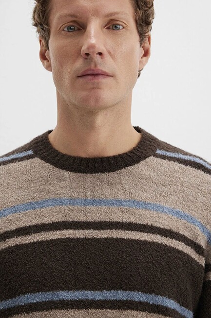 Erkek Çizgili Kazak 0710332-70251 Kahve - Thumbnail