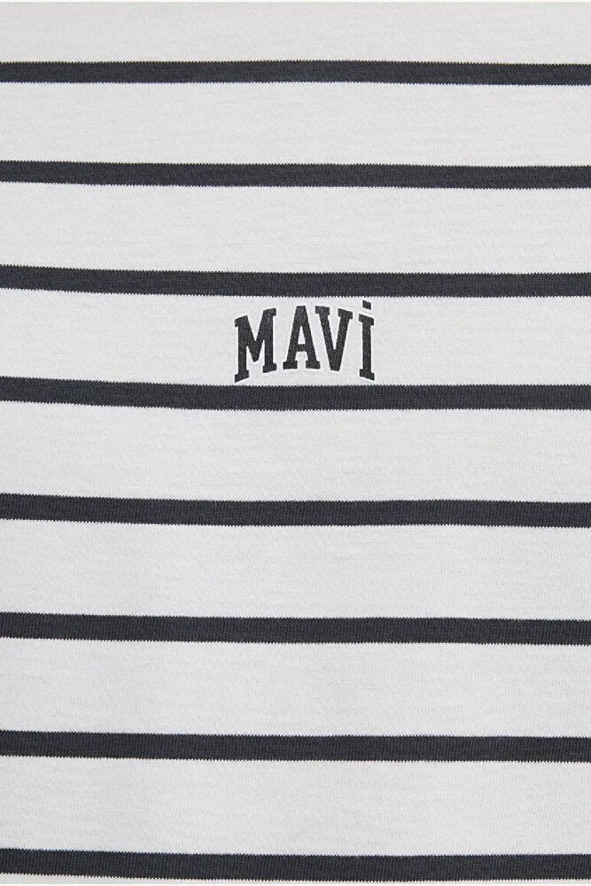 Erkek Çizgili Mavi Logo Tişört 0612420-86678 Beyaz 