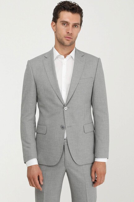 Erkek Çizgili Modern Fit Takım Elbise 10139715 Gri (2)