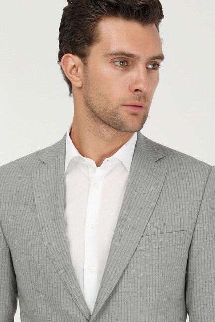 Erkek Çizgili Modern Fit Takım Elbise 10139715 Gri (3)