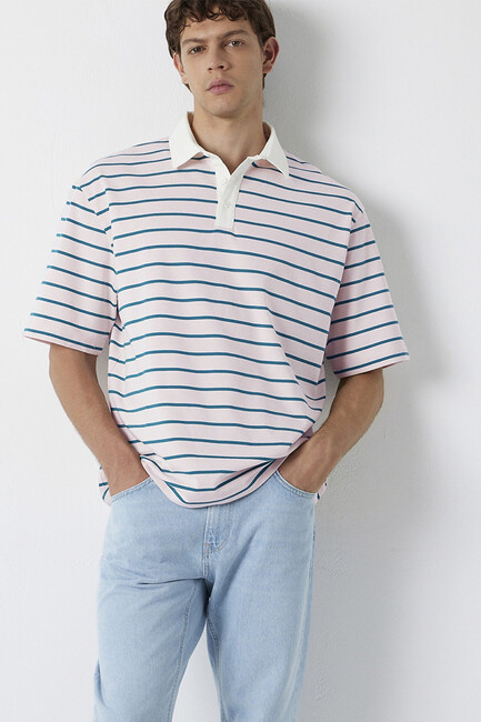 Erkek Çizgili Polo Tişört 0613325-70990 Pembe (1)