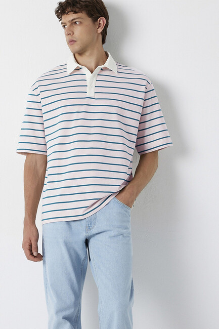 Erkek Çizgili Polo Tişört 0613325-70990 Pembe (2)